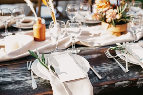 Preview: Candles and accessories, plates and napkins and card with empty space