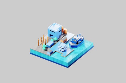Preview: Low poly harbor with container ship