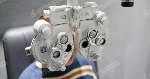 Preview: Woman checks her eyes at optometrist