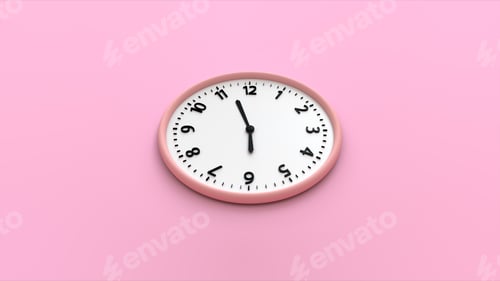 Preview: Pink wall clock on a pink background. Time concept. 3D rendering.
