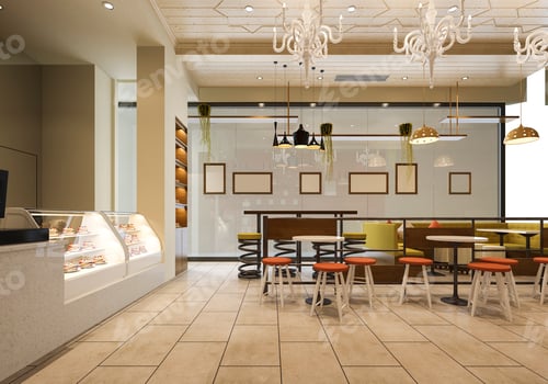 Preview: 3d rendering loft and luxury hotel reception and cafe lounge restaurant