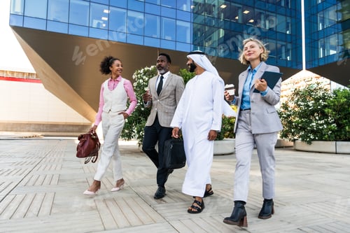 Preview: Group of multiethnic business people meeting an emirati businessman