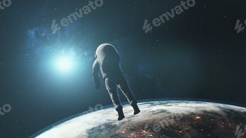 Preview: astronaut against realistic planet Earth starlight