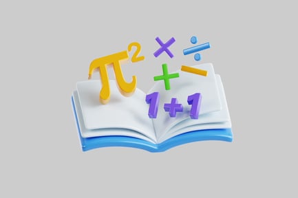 Visualização: Símbolos matemáticos em livro aberto