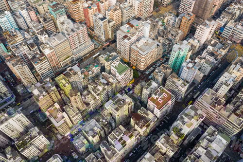 Preview: Sham Shui Po, Hong Kong, 19 March 2019: Aerial view of Hong Kong city