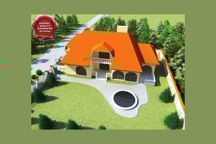 Preview: Two-story house with red tile roof and landscaped grounds