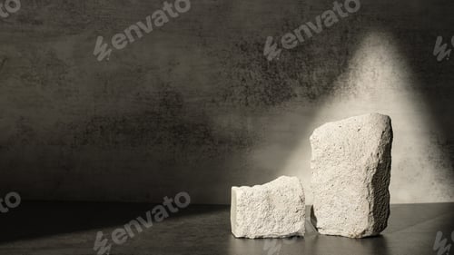 Preview: Rough stone with sunlight from window on concrete wall and floor background