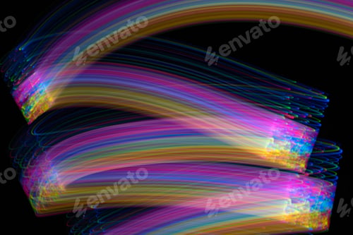 Preview: multi coloured colorful neon light painting photography, long exposure, ripples and waves