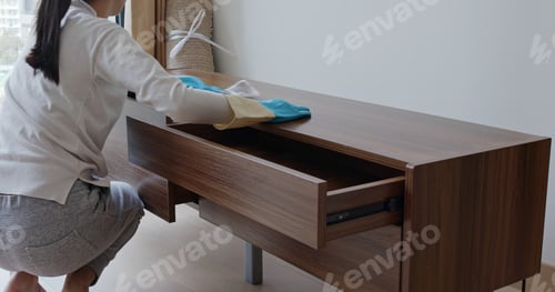Preview: Woman clean the cabinet at home