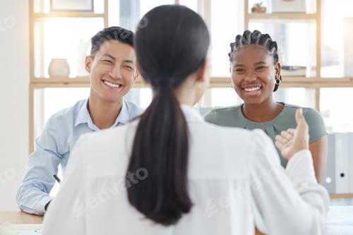 Preview: HR business people listening to job interview hiring, meeting and discussion in corporate office. H