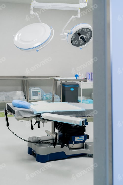 Preview: in a modern clinic in a bright, spacious and clean plastic surgery operating room, the necessary