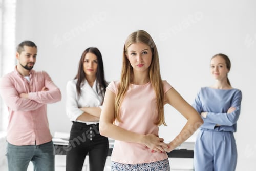 Preview: Young successful woman. Team leader. The concept of entrepreneurs, business and work on success.
