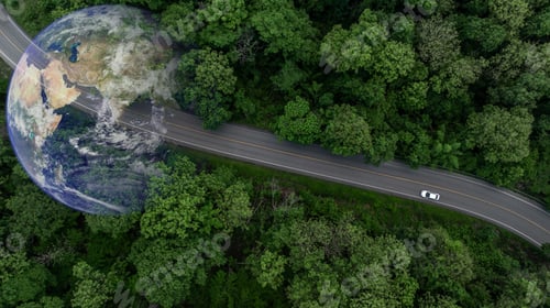 Preview: Aerial view EV car electric vehicle car alternative sustainable energy eco power.