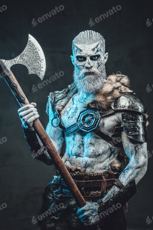 Preview: Risen from the dead warrior with two handed axe in moonlight
