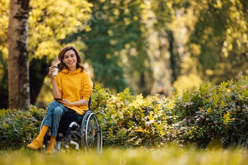 Preview: Handicapped woman, posing for the picture, in the nature.