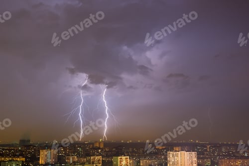 Preview: Lightning strike over city.