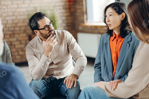 Preview: Group of professionals sharing ideas during brainstorming session in office