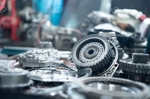 Preview: Steampunk texture, background with mechanical parts, gear wheels Stylized of a steampunk mechanical