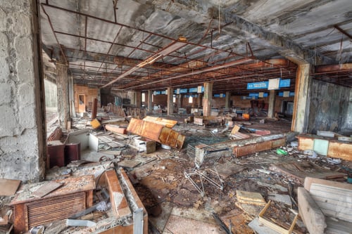 Preview: Ruined supermarket in overgrown ghost city Pripyat.