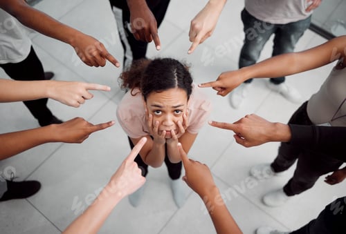Preview: Shot of hands pointing at a mentally unstable woman inside