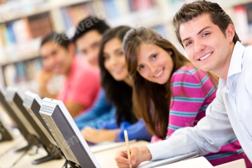 Preview: Online Education - Group Of Students Studying With Computers