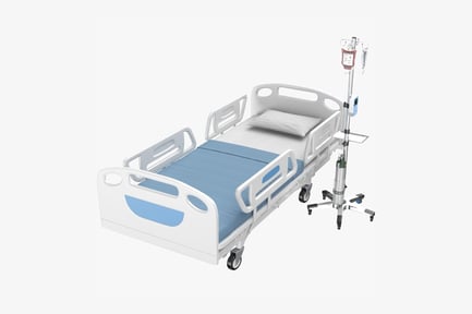 Preview: Hospital Bed with Iv Pole and Blue Mattress