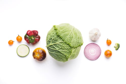 Preview: Green vegetable salad with cabbage ingredients on white