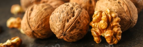 Preview: Walnuts, Tasty And Healthy (Whole Nuts) Menu Concept. Food Background. Copy Space. Top View