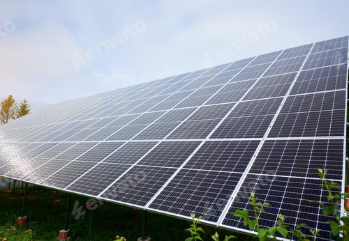 Preview: Solar panels on sky background. Alternative sun energy concept.