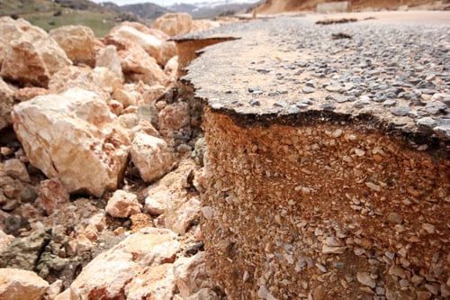 Preview: Damaged mountain asphalt road. Country road.
