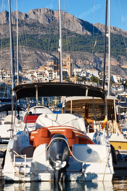 Preview: Mediterranean coastline in Alicante, Spain. Altea marina harbor