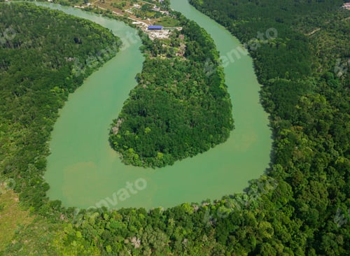 Preview: Aerial drone view of a river with mangrove swamp in Sedili Kecil, Johor, Malaysia