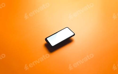 Preview: A minimalistic mock up flat image design with a floating mobile phone with copy space