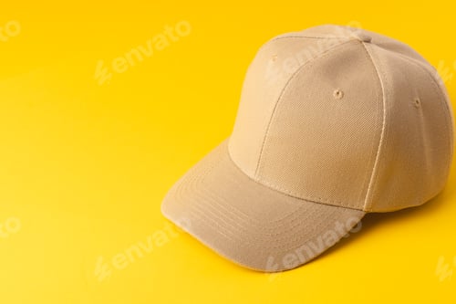 Preview: Cream baseball cap and copy space on yellow background