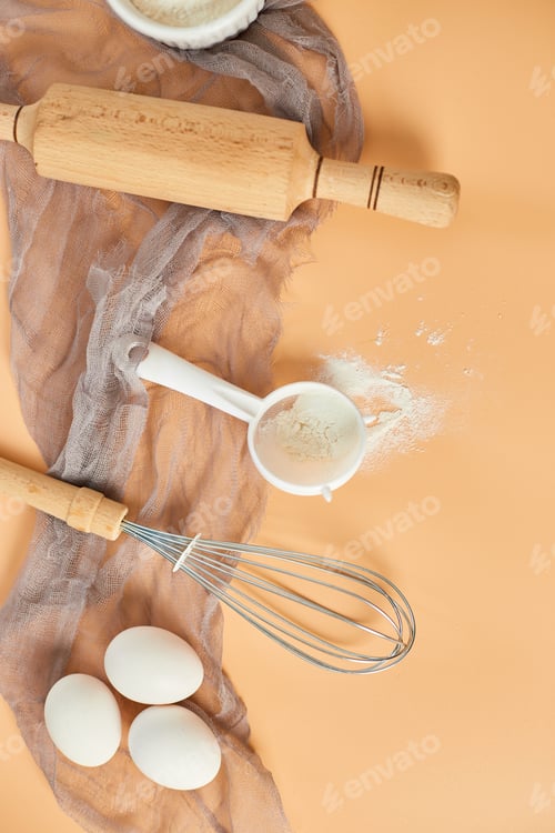 Preview: Bakery or cooking frame, ingredients, kitchen items for pastry