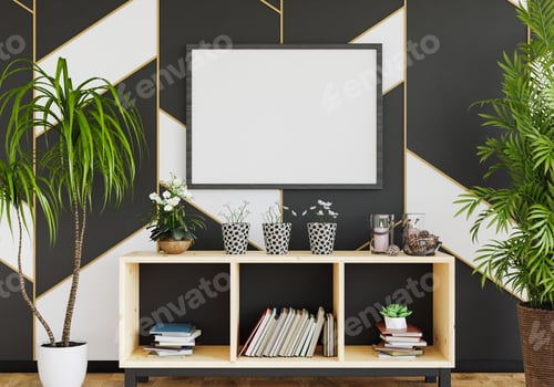 Preview: 3D mockup photo frame with houseplant rendering