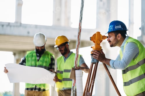 Preview: Portrait of construction engineers working on building site