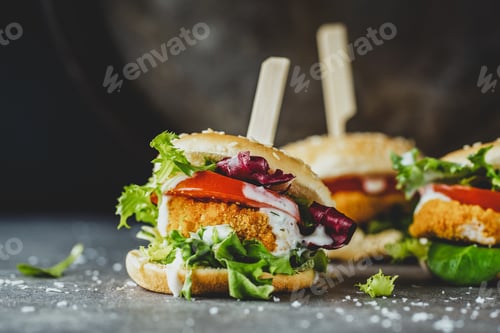 Preview: Delicious Fish Burgers with Tomato and Lettuce