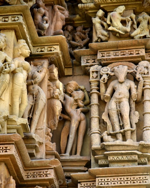 Preview: Stone carving sculptures Javari Temple, Khajuraho, a UNESCO world Heritage site, India.
