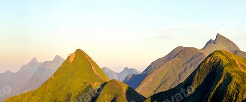 Preview: Carpathian mountain landscape in summer. Panoramic view. Sunset in Ukraine mountains. Wide panorama