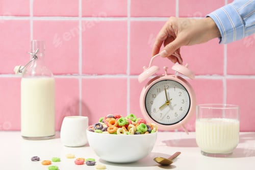 Preview: Concept of breakfast food, colorful corn flakes