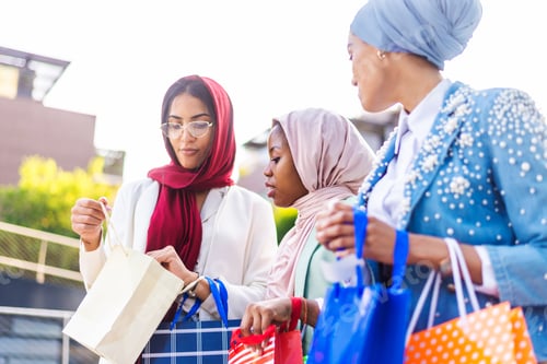 Preview: Beautiful muslim girl wearing hijab bonding outdoors