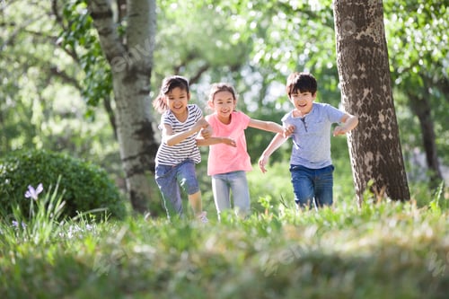 Preview: Happy children racing in woods