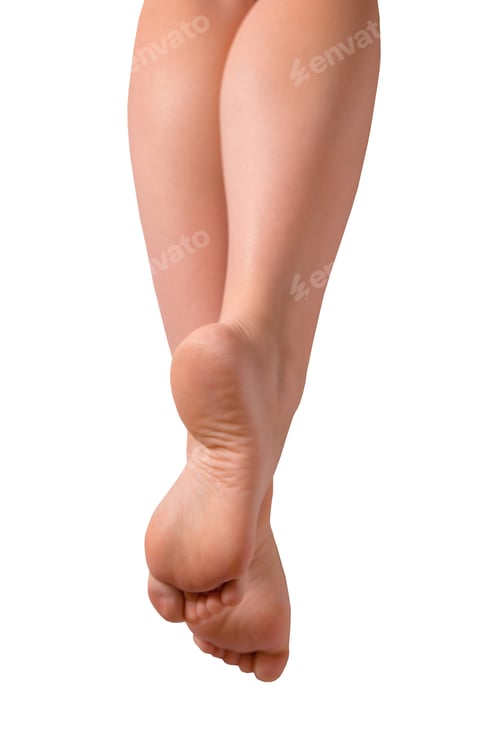 Preview: Female feet, isolated on white background. Skin care and foot care concept