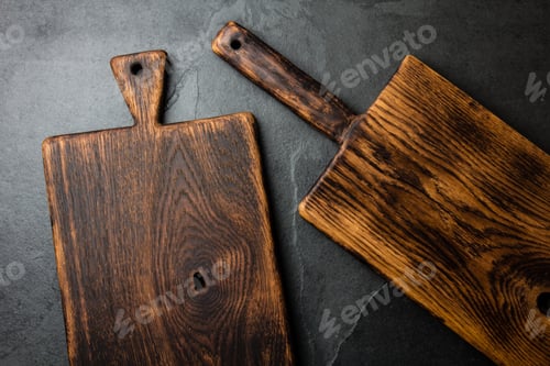 Preview: Cooking background. Vintage cutting boards copy space