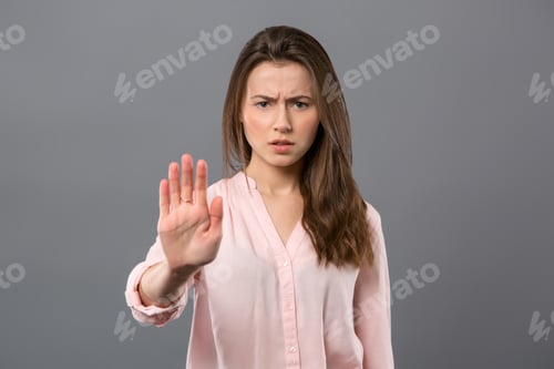 Preview: I Dont Want. Beautiful Nice Woman Holding Her Hand In Front Of Her While Showing Her Refusal