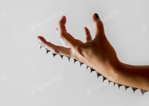Preview: Spikes on human hand on white background
