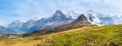 Preview: Autumn in Swiss Alps. Panorama of mountain range from Mannlichen, Switzerland