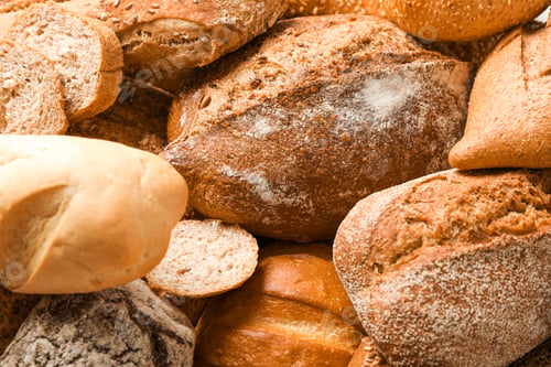 Preview: Different bakery products as background, closeup