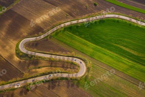Preview: agricultural hills in spring. Seasonal work concept image.